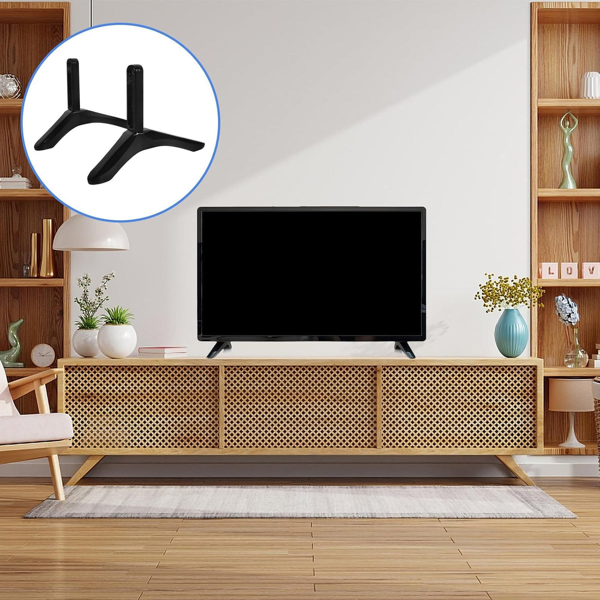 SUPVOX Tv Stand Base Bracket with Screws, Black Tabletop Tv Support Stand for LCD LED Flat Screen Replacement, Stable