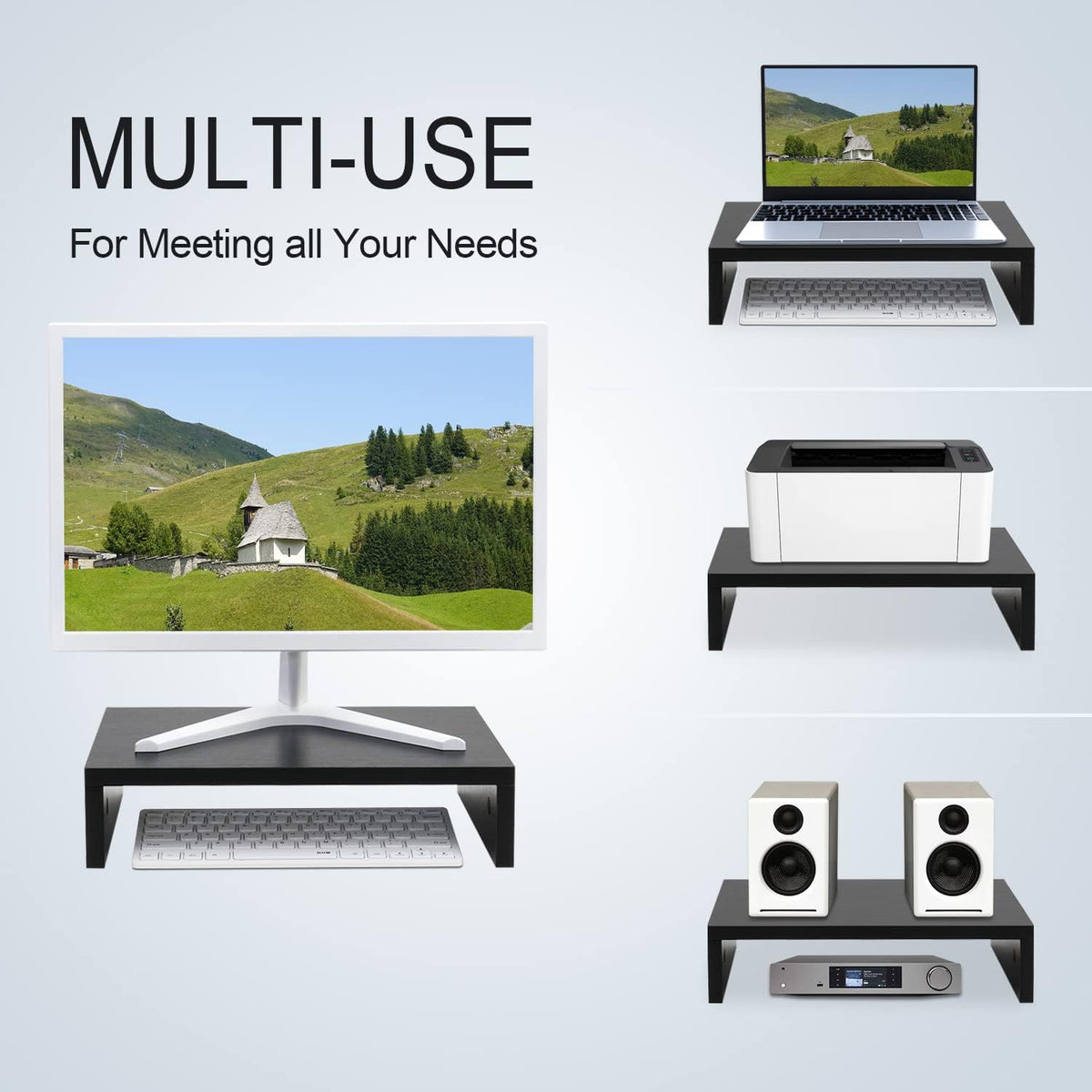 14.2 inch (Black-14.2 inch) TEAMIX Monitor Stand Riser, Wood Monitor Riser with Storage for Desk Small Monitor Stand