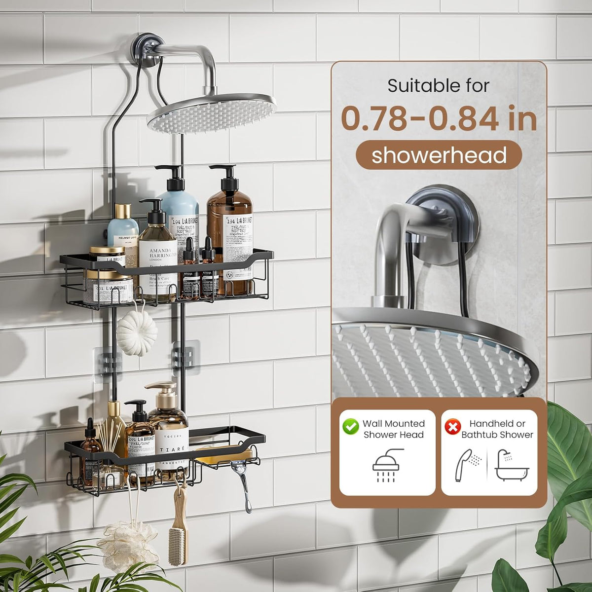 Skyapex Hanging Shower Caddy - Adjustable Height Shower Organizer | Rustproof Shelf Rack for Large Shampoo Bottles