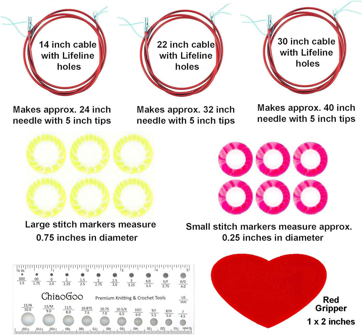 ChiaoGoo Twist Red Lace 5-Inch Small 7500-S Interchangeable Circular Knitting Needle Set, Sizes US 2, 3, 4, 5, 6, 7, 8, Stainless Steel with 3 Cords with Project Bag