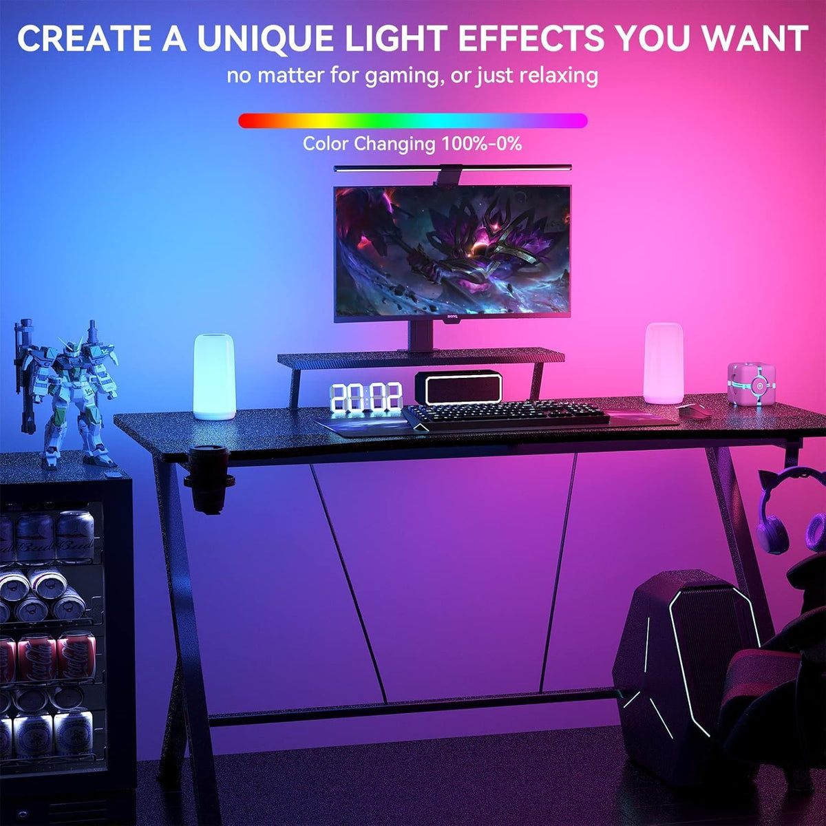 ROOTRO Touch Bedside Table Lamp, [Sleek Design & RGB Mode] 3 Way Dimmable Small Lamp for Bedroom, LED Lamp with Warm White Lights, Multi-Color Smart Nightstand Lamp for for Living Room Home Gifts