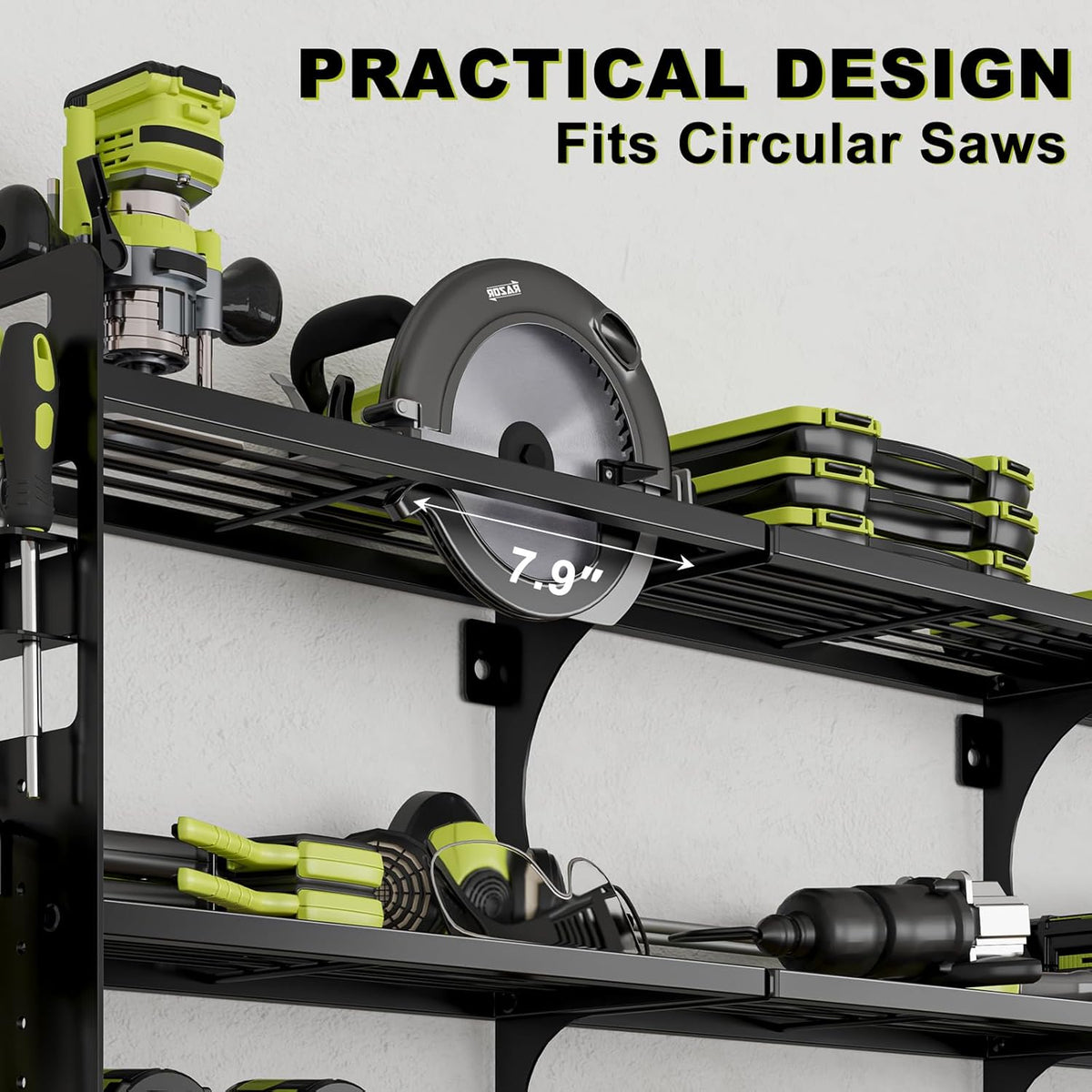 Power Tool Organizer by [Brand Name] - 16 Slots, 3-Tier Wall Mount for Garage & Workshop - Black
