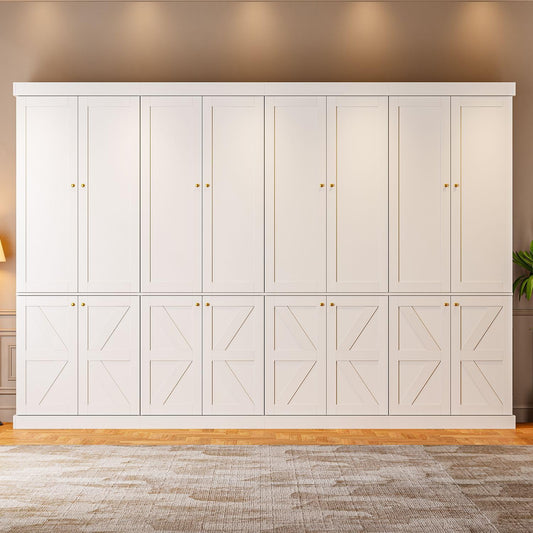 ivaniti 70.8" Tall Farmhouse Kitchen Pantry Cabinet with Doors, Modular Storage Cabinet with 4-Tier Adjustable Shelves, White, Wooden Hutch for Kitchen, Living Room, Set of 4
