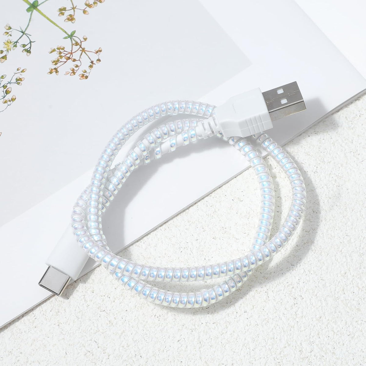 Xelsluthe 4.6ft Blue Spiral Cable Protector, Flexible Chargers Data Cable Protect, Headphone Cables Saver for Phone USB
