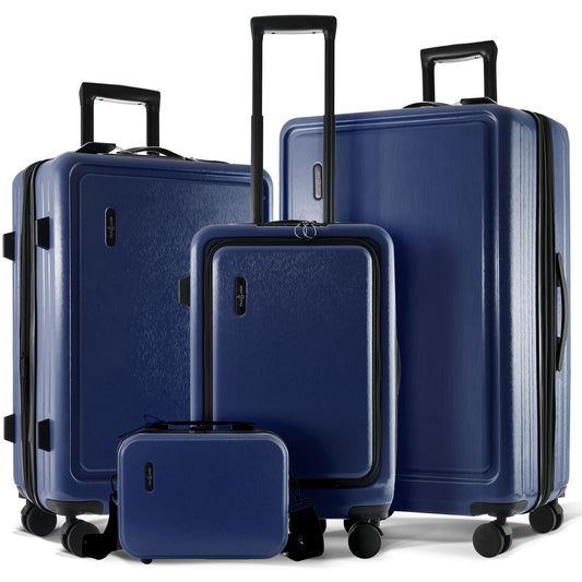 TRAVELARIM Navy Hardshell Luggage Sets 4 Piece, Durable Suitcase Set, Travel Luggage Set with Integrated TSA Lock, 360° Spinner Wheels, Expandable Medium and Large Checked Suitcase, 20/24/28 Inch
