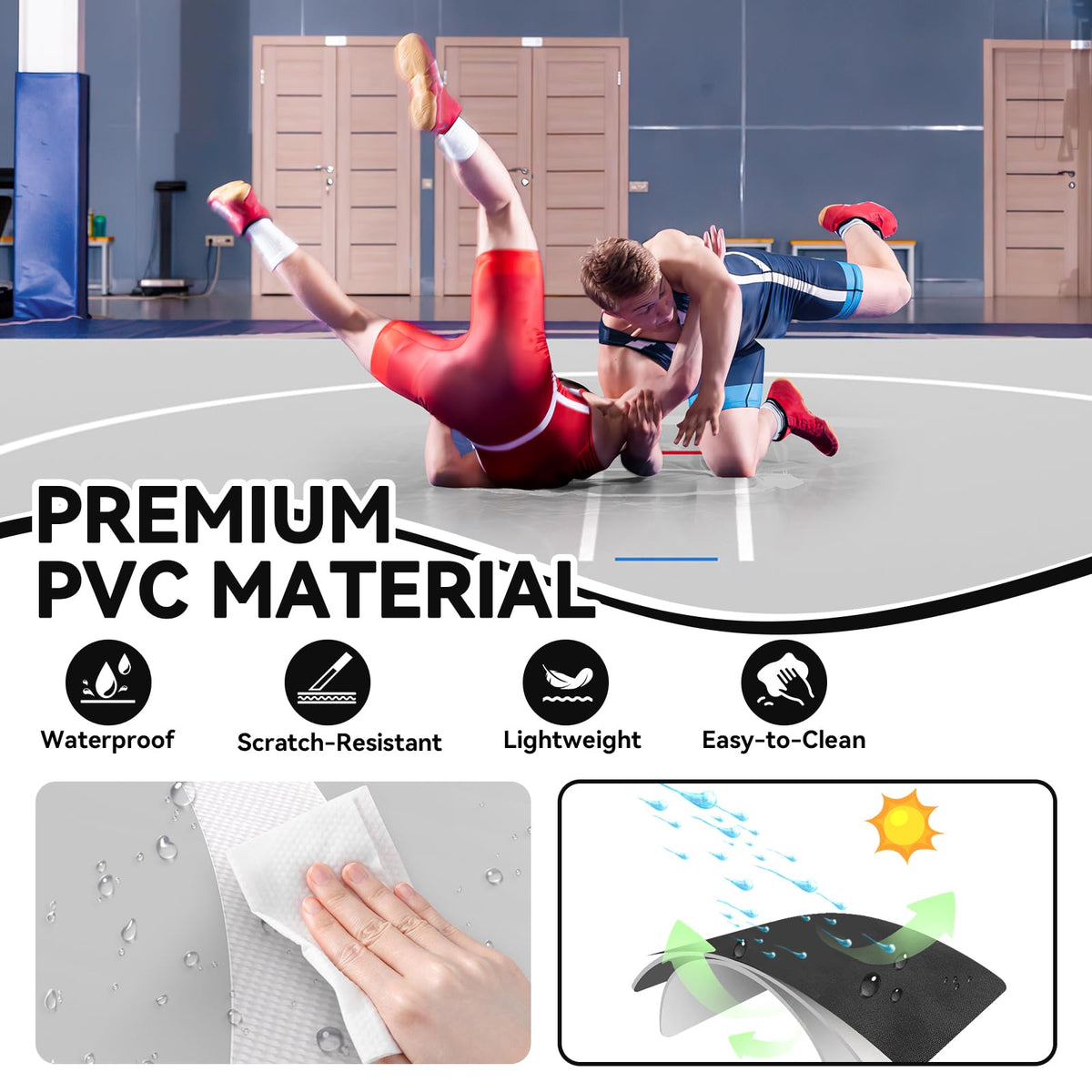 Inflatable Wrestling Mat 8x8FTx6"Thick, Jiu Jitsu Mats, PVC Landing Training Mat Foldable for Home Gym BJJ, MMA, Martial Art, Boxing, Grappling and Judo (Grey Black)