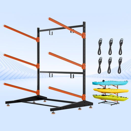 AlloyLake 3-Tier Freestanding Kayak Storage Rack, Heavy Duty Outdoor Canoe Stand for Garage & Dock, 330 lbs Capacity, Rust-Proof 304 Stainless Steel Hardware (Orange)