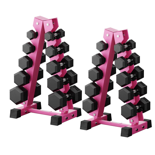RitFit 550LB Rubber Hex Dumbbell Sets with Weights Rack, Multiple Color Choices Available, Great Gym Equipment for Home, Strength Training, Workouts，Pink