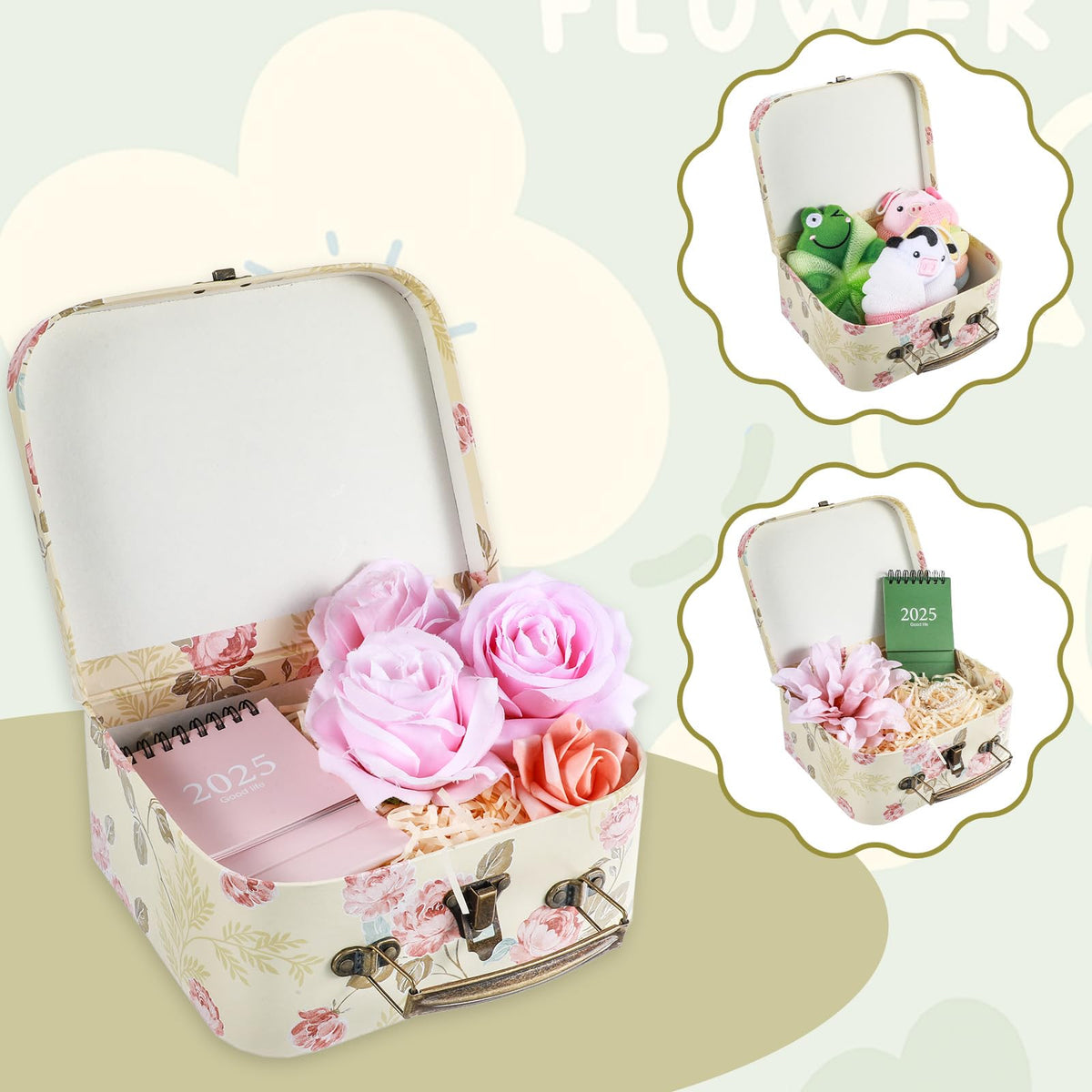 JOUTYFOR 3 Packs Decorative Boxes Storage Gift Boxes With Lids Paperboard Suitcases Storage Box for Photo Home Decoration, Wedding, Birthday, Anniversary(Light Yellow)