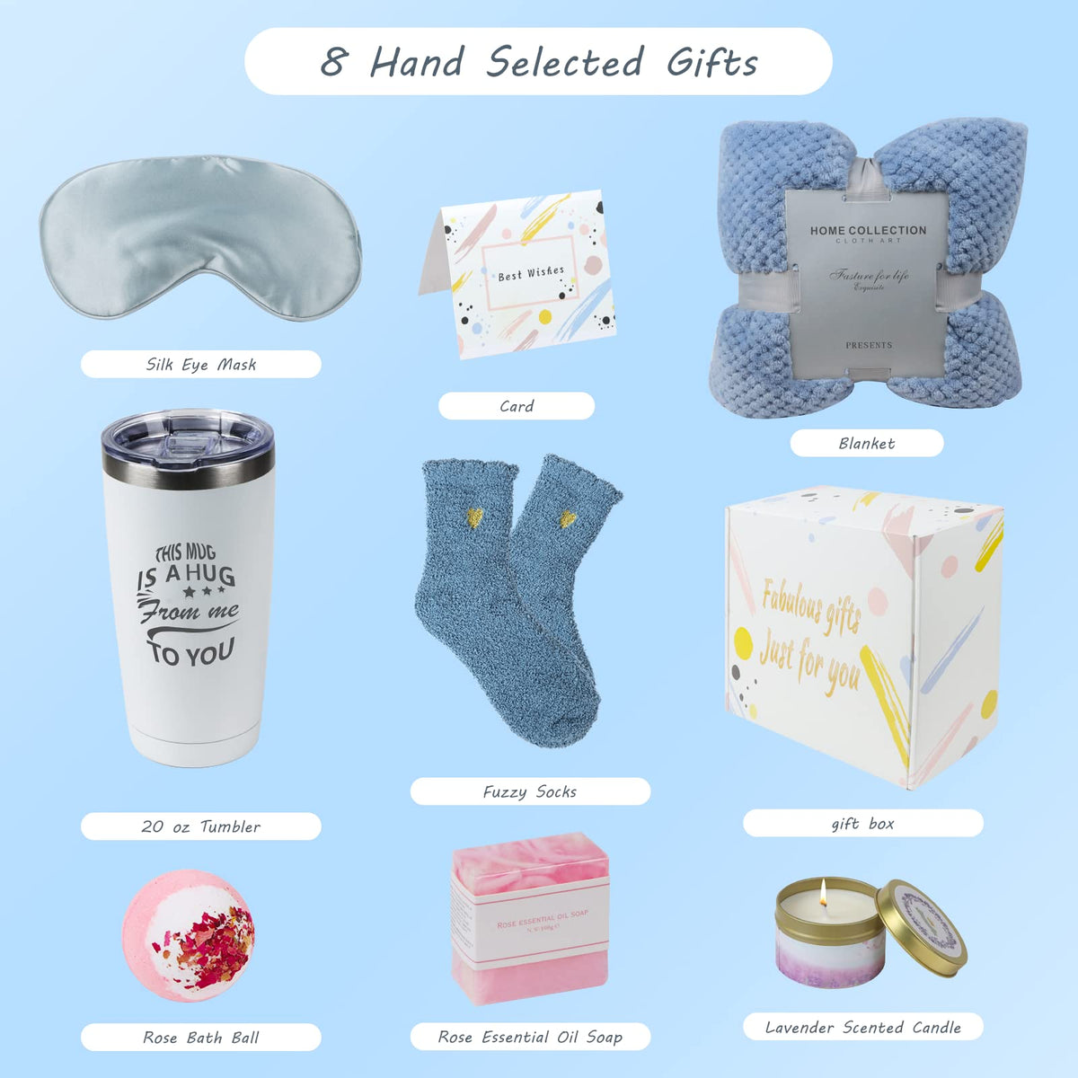 Gifts for Women, Gifts for Mom, Care Package for Women, Relaxing Spa Gift Set, Birthday Baskets, Unique Holiday Gifts Basket for Her, Sister, Mom, Girl Friend, Best Friends