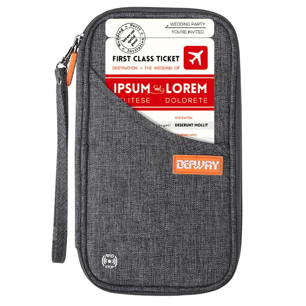 defway Passport Holder Travel Wallet - Family Passport Holder of 4, RFID Blocking Passport Wallet for Men Women, Travel Essentials for Flying, GREY