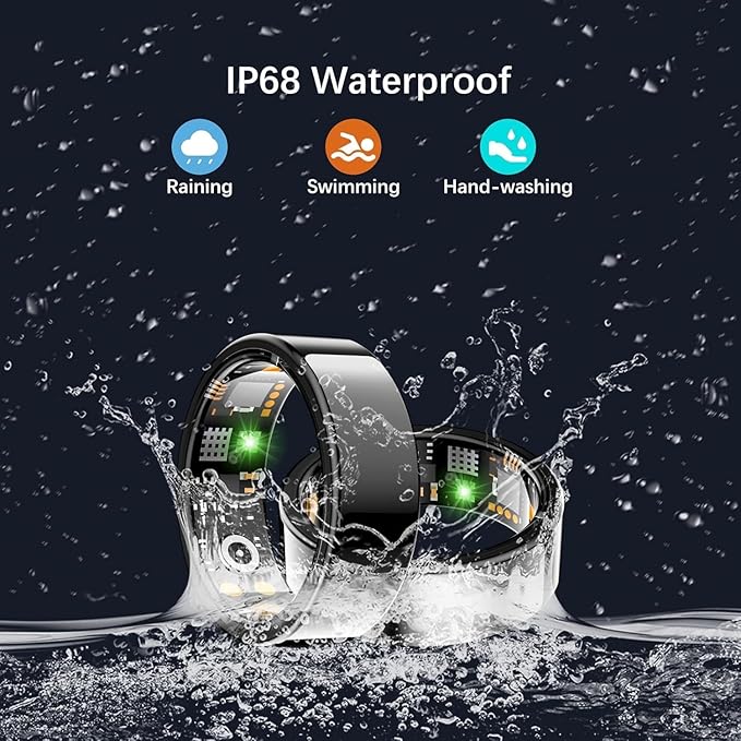 Health Tracker Ring, Smart Health Ring for Women Men with Heart Rate, Blood Oxygen, Sleep Monitor, Steps,Calories, No Subscription Fee, IP68 Waterproof Smart Ring for iPhone & Android (Black, 11#)