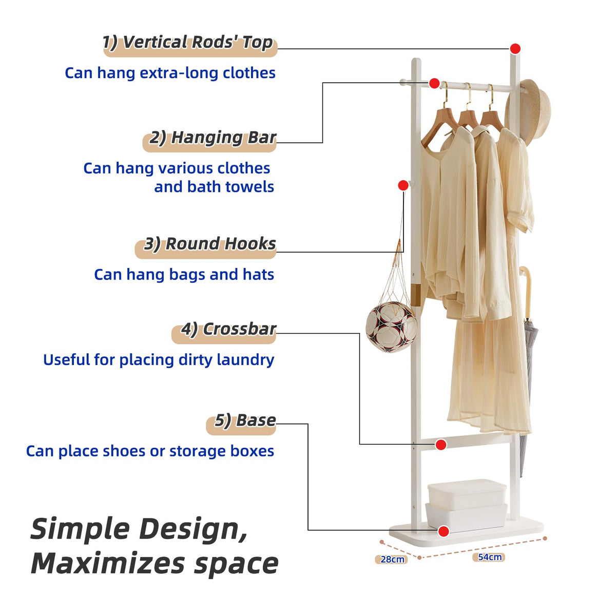 Aibiju Clothing Rack for Hanging Clothes, White Freestanding Clothes Rack Heavy Duty, Small Hanging Rack Hall Tree, Very Sturdy Coat Rack Stand White USYD-201