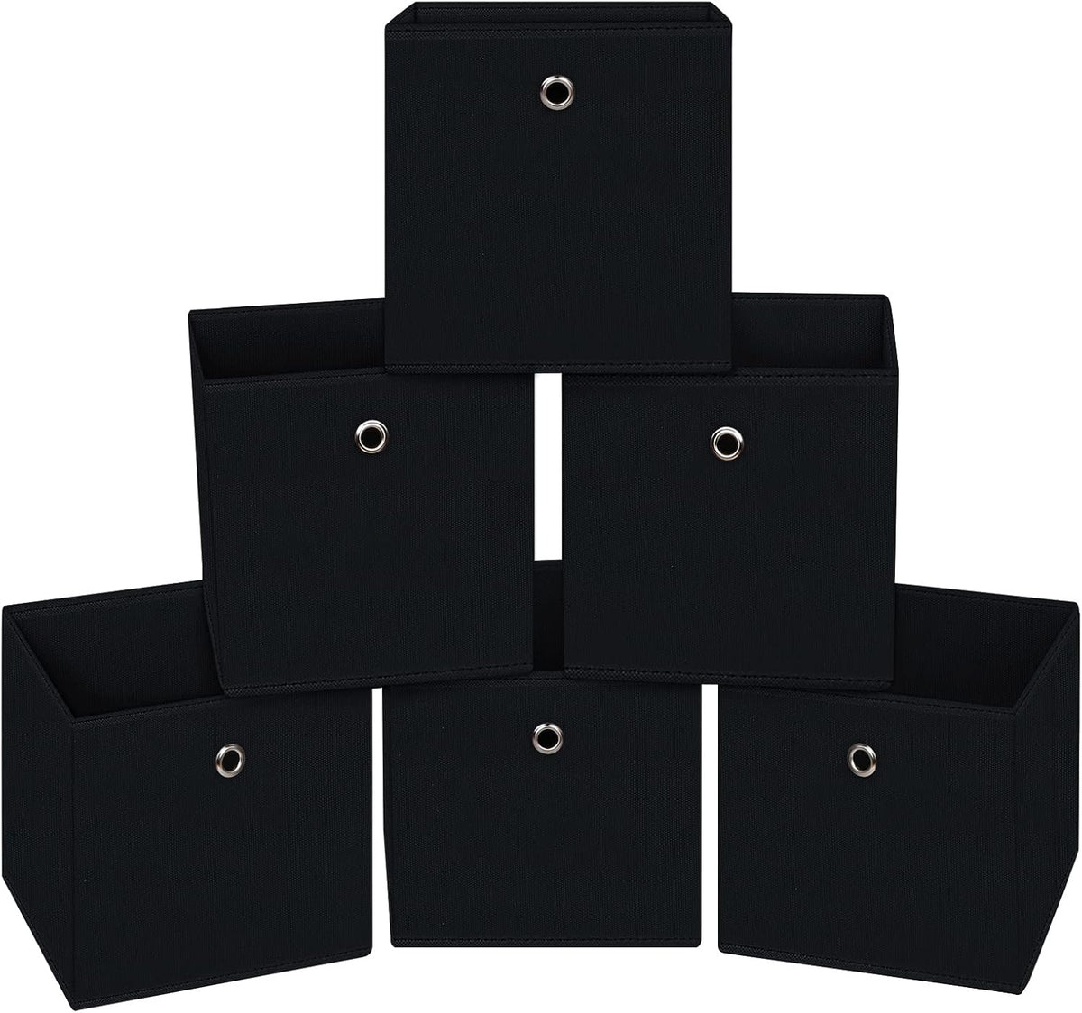 Skiennix Black Foldable Storage Cubes - 11 Inch Fabric Organizer Bins with Handles | Set of 6