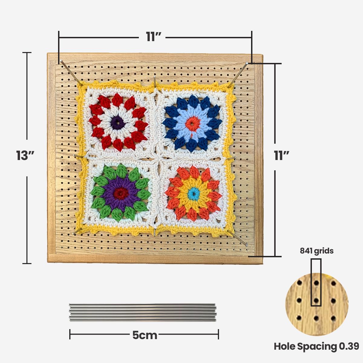 Crafts By KFRod - Top Quality Blocking Board for Crocheting, Christmas Gift, 13 X 13 Inches with Grids Specially Designed Wood Crochet Blocking Board + Including 20 Stainless Steel Pins