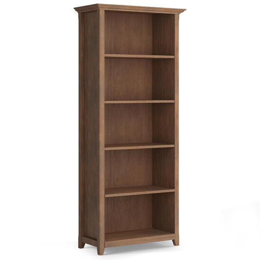 SIMPLIHOME Amherst Bookcase - 70 inch Tall 5-Shelf Solid Wood Bookshelf in Rustic Natural Aged Brown, Transitional Storage for Living Room, Study or Office with Adjustable Shelves and Tapered Legs