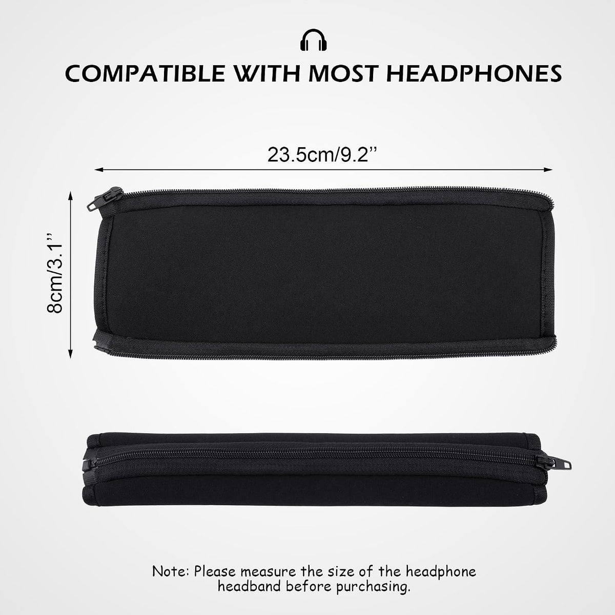 BlingKingdom Zippered Headband Cover for Headphones - Black