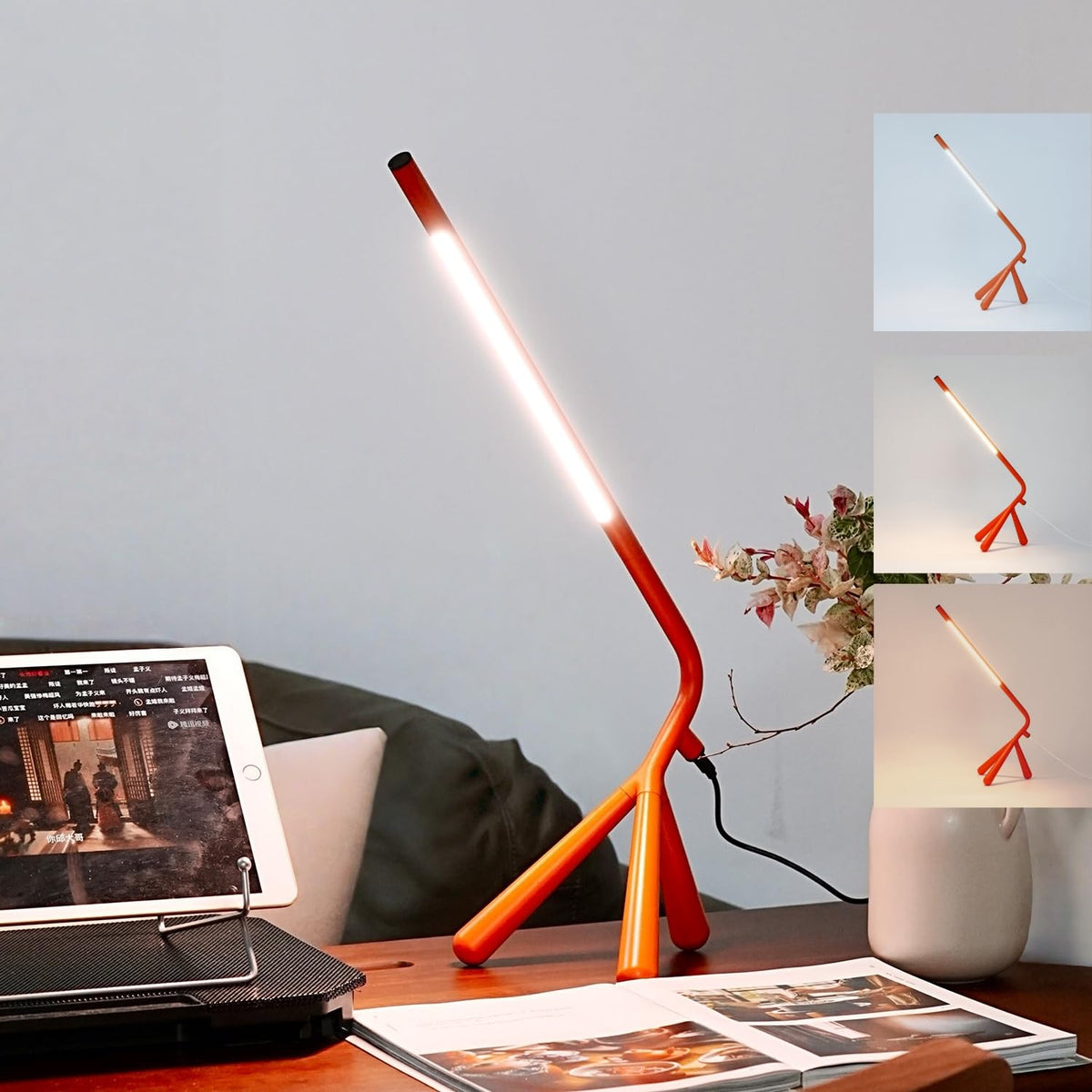 Simisand LED Creative Desk Lamp with USB Tybe-c Stepless Dimmable Eye Caring Desk Light for Home Office Bedroom Bedside College Dorm, Reading Lamp,Decorative Gift Table Lamp Red Orange