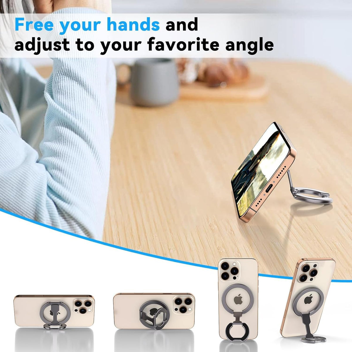 ALAFLY 17/16/15/14/13 Magnetic Ring Holder for MagSafe Dual-Sided, Removable Phone Finger Grip Holder Adjustable