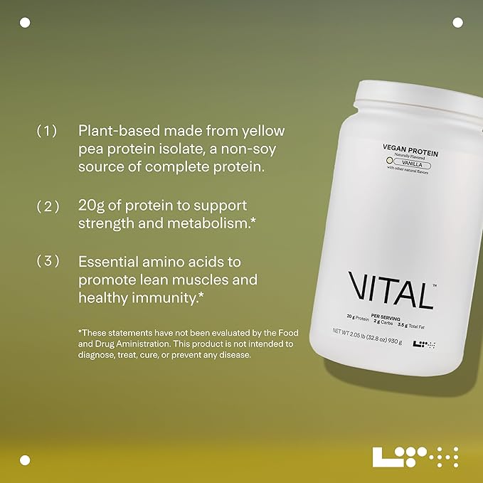 LTH Vital Vegan Protein - Trusted by Life Time Members - Plant-Based Protein Powder Made from Pea Protein - Supports a Healthy Immune System - Dairy Free & Soy Free - Vanilla, 30 Servings