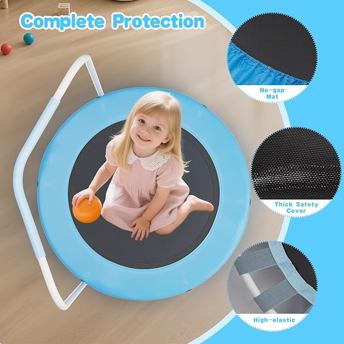 36" Mini Trampoline for Toddlers Ages 1–6 – Foldable Indoor/Outdoor Kids Rebounder with Foam Handle & Safety Padded Cover