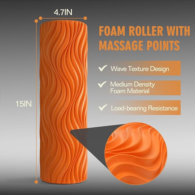 Foam Roller, Trigger Point Foam Roller Massage Roller for Physical Therapy & Back Pain, Deep Tissue Massage Roller for Exercise, Pilates, Yoga (Orange)