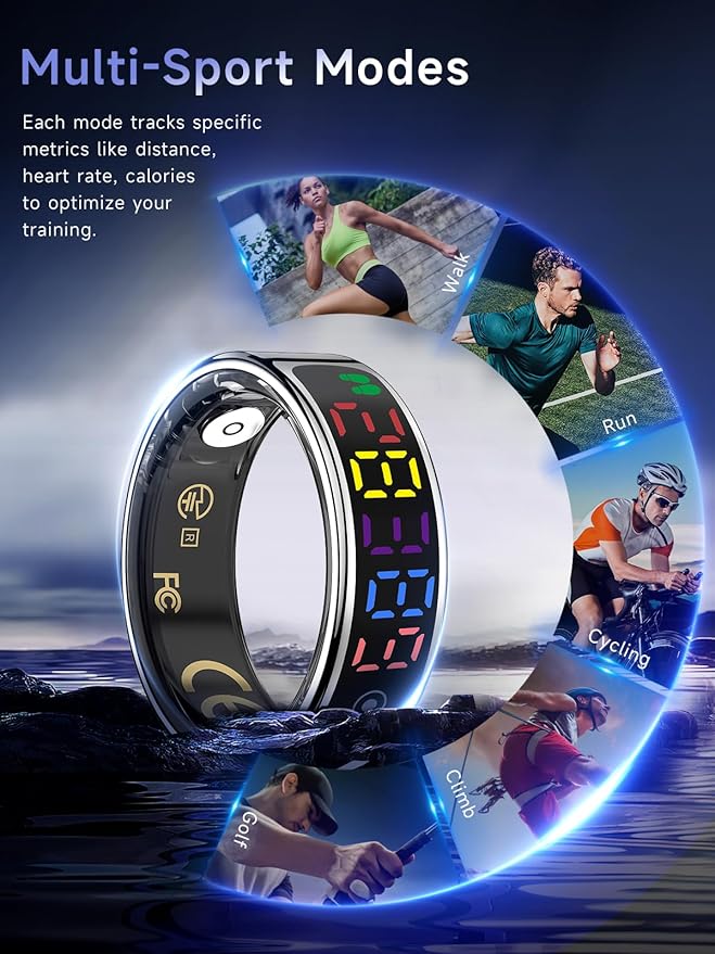 Smart Ring for Women Men, Health Ring with Colorful Display, Fitness Tracker with Heart Rate, Blood Oxygen, Sleep Monitor, No Subscription Fee, 5ATM Waterproof for iPhone & Android (Rose Gold, 9)