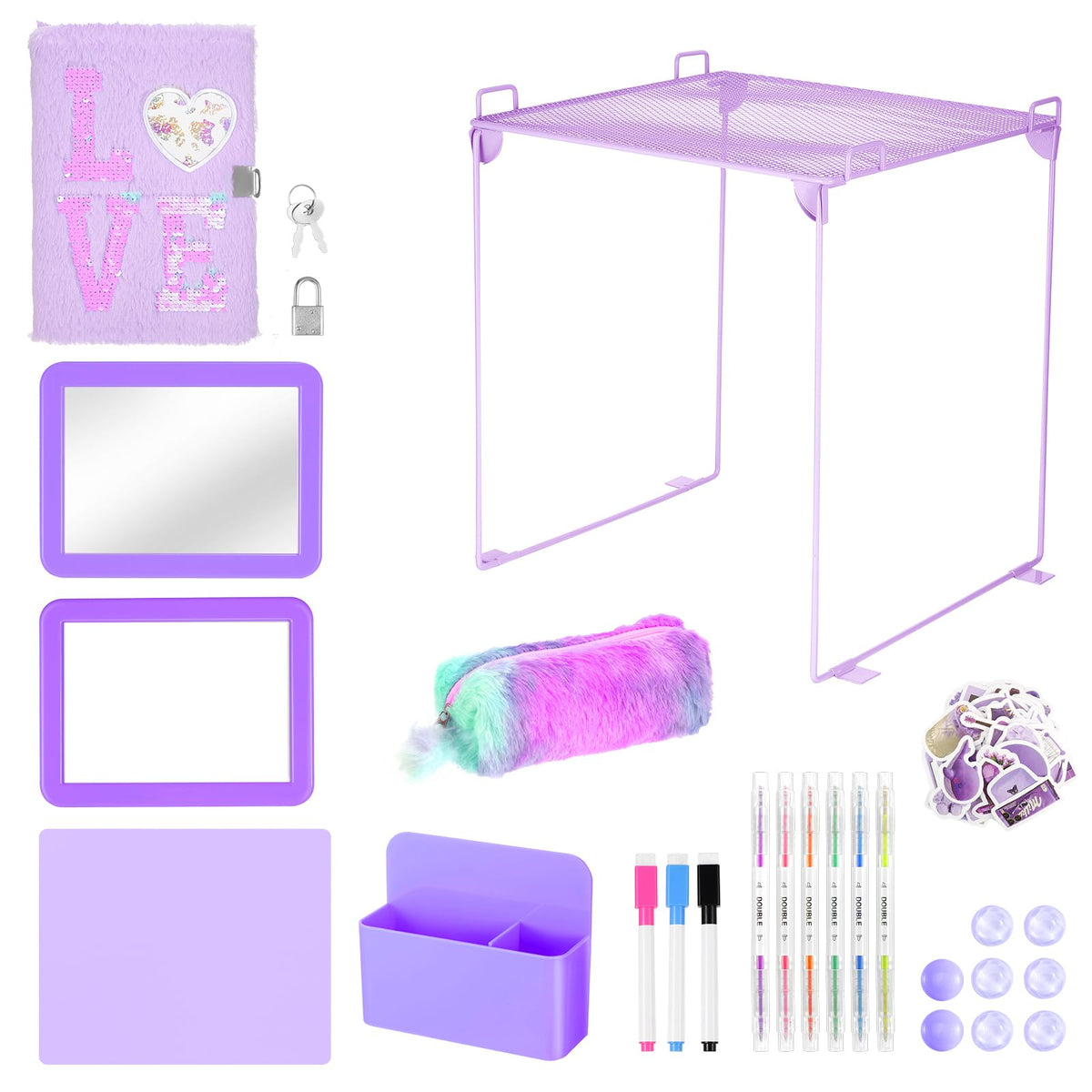 25PCS Locker Organizer Accessories, Purple Locker Accessories Kit, Girls Lockers Decorations, Magnetic Locker Accessories Set, Locker Decor, Back to School Essentials, with Locker Shelf, etc.