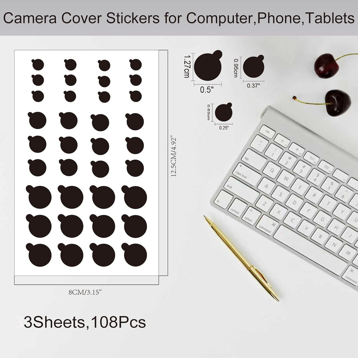 YEWROXY 108 PCS Phone Camera Cover, Black Webcam Cover Vinyl Stickers, Camera Covers for Computer,Cell