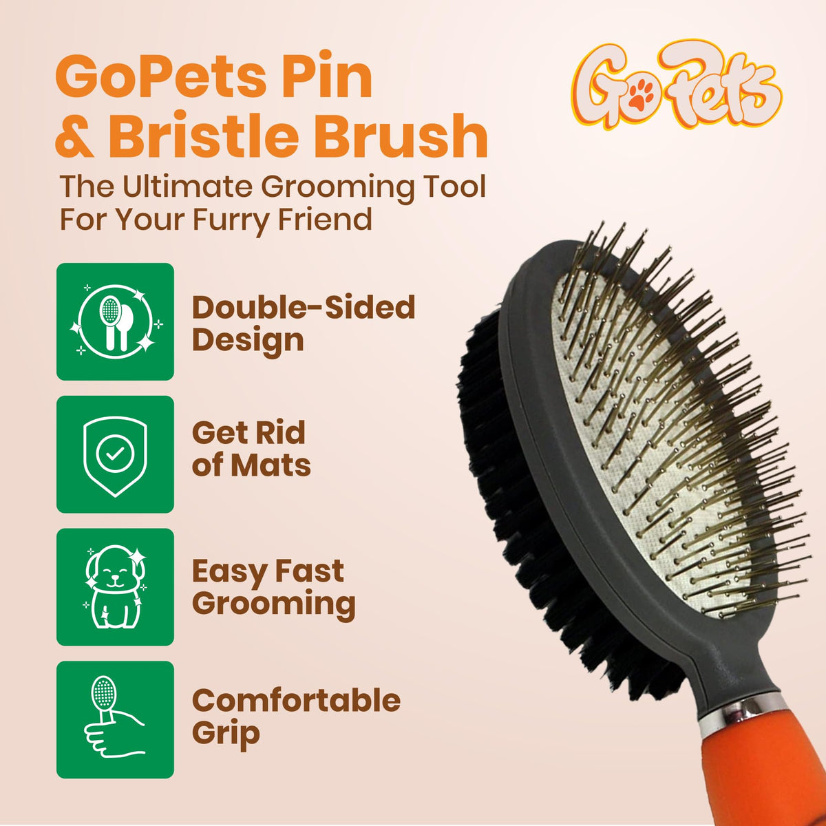 GoPets Pet Grooming Kit Bundle With 2 Sided Dematting Comb and Deshedding Rake + Double Sided Pin Brush and Bristle Brush for Dogs and Cats