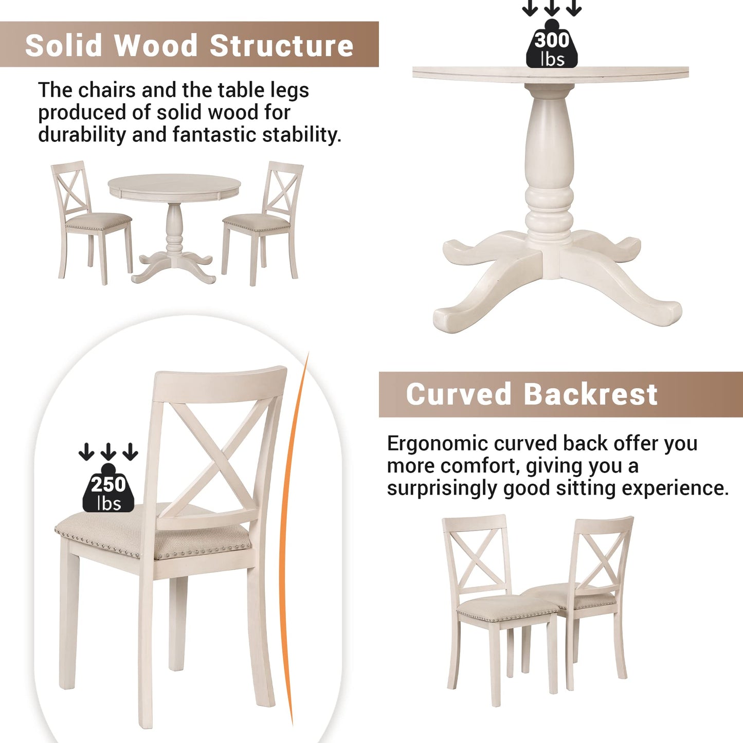 Merax Dining Table Set for 4,Retro Style Chairs with Solid Wood Legs for Kitchen Diningroom