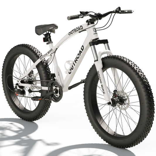 Incbruce 26 Inch Fat Tire Mountain Bike, High Carbon Steel Frame, 21 Speed MTB with Dual Disc Brakes for Men/Women/Adults (White)