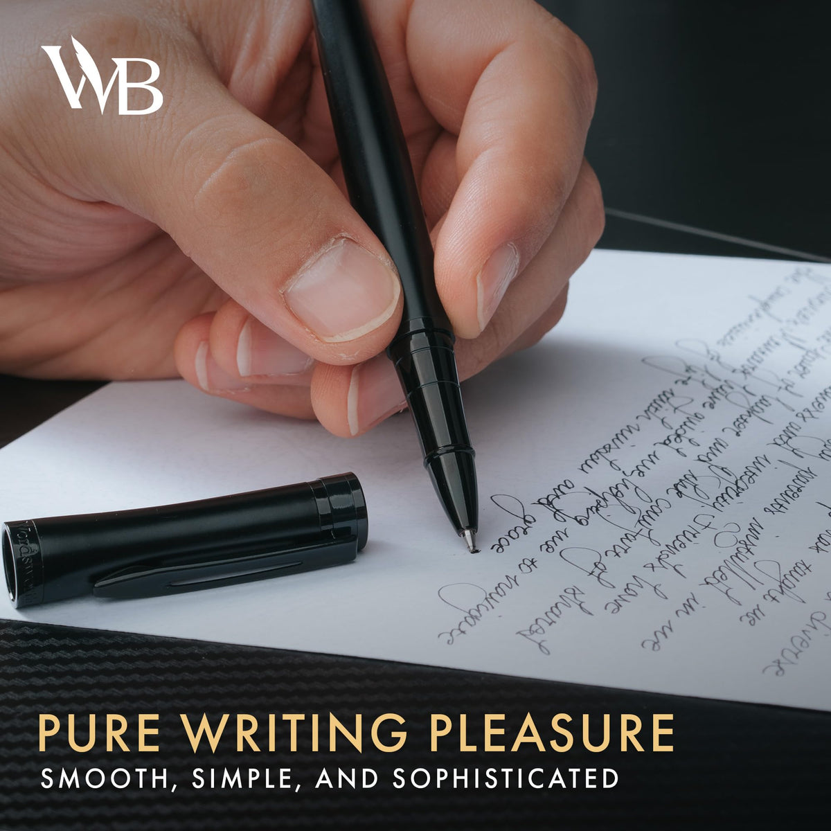 Wordsworth and Black Rollerball Pen - Luxury Pen - All Black Lacquer Finish, Ink Refill, Refillable Gift for Men & Women, Professional Writing, Nice and Fancy Pens and for Work