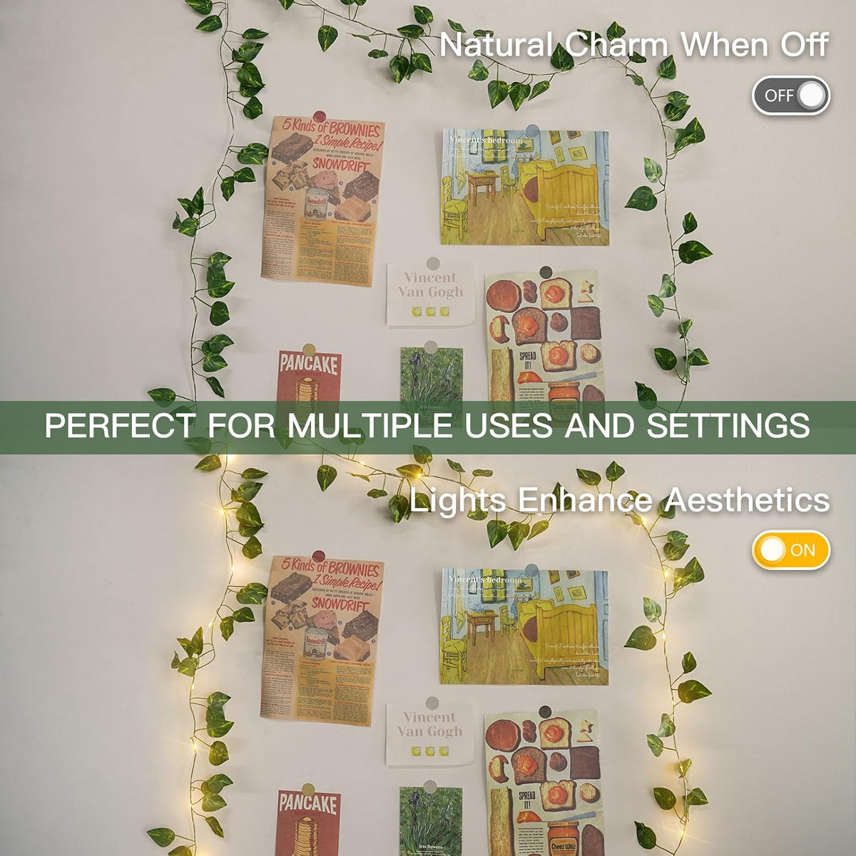 Suddus Fairy Lights Vine - 13.1ft 40 LED Battery Operated Pothos String Lights with Remote | Warm White Decor for Bedroom, Garden, Party, Wedding