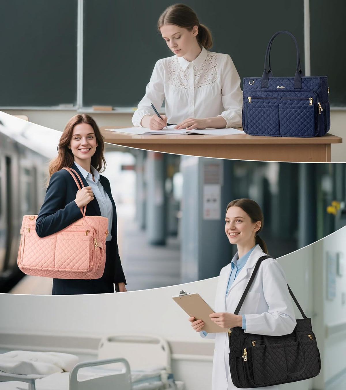 Bagstellar 15.6 inch 40oz Teacher Bags for Women, Laptop Work Tote Bag Quilted Nurse Bible Computer Shoulder Bag