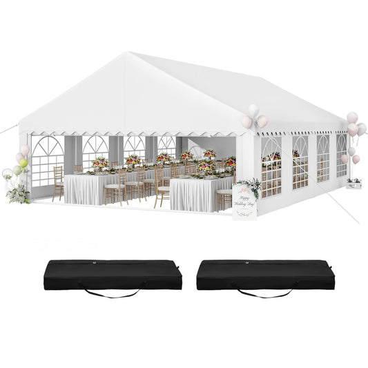 YITAHOME 20x30FT Party PVC White Tent Heavy Duty Wedding Event Shelters Upgraded Galvanized Ripple Canopy with Large Roof Removable Sidewalls & 2 Storage Bags 600D Oxford for Outdoor Weddings, BBQ