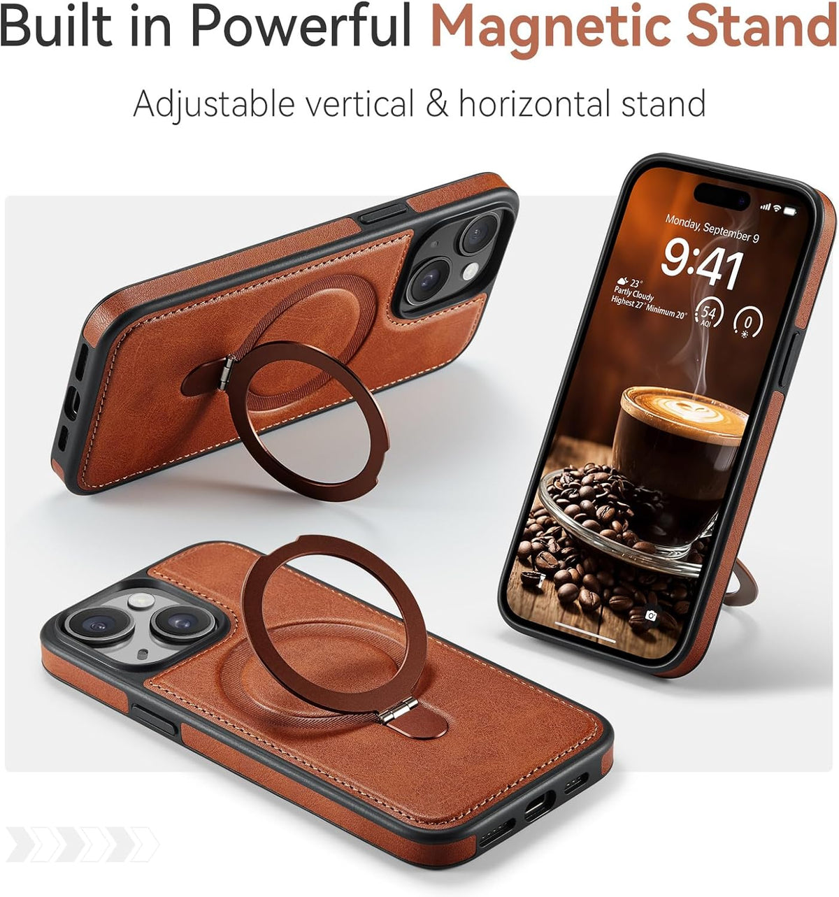 CHEEWADA 13 6.1", for iPhone Case with Stand Compatible with Magsafe Slim PU Leather & Durable TPU Drop Proof Magnetic