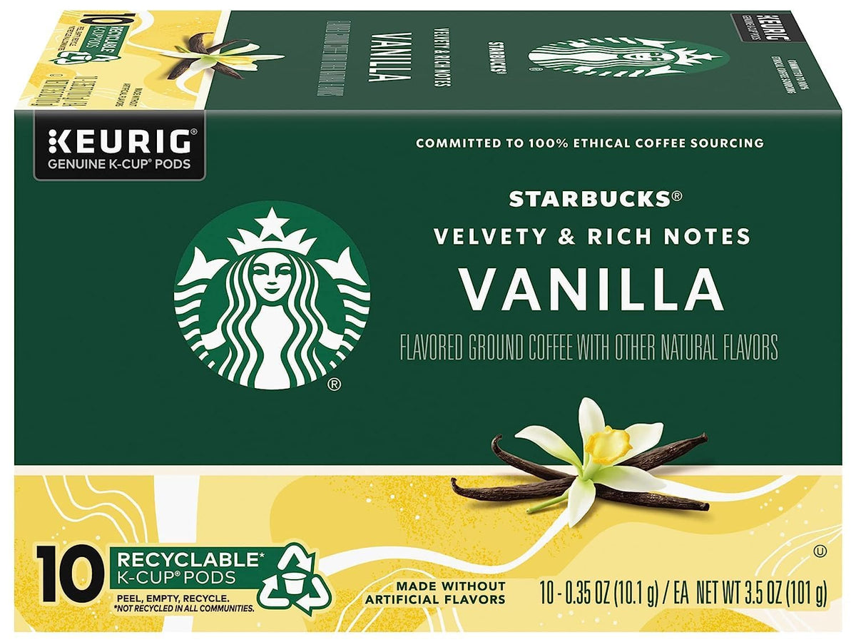 Starbucks Vanilla Flavored Coffee K-Cup Pods - Light Roast, 80 Count (8 Boxes) | Keurig Compatible