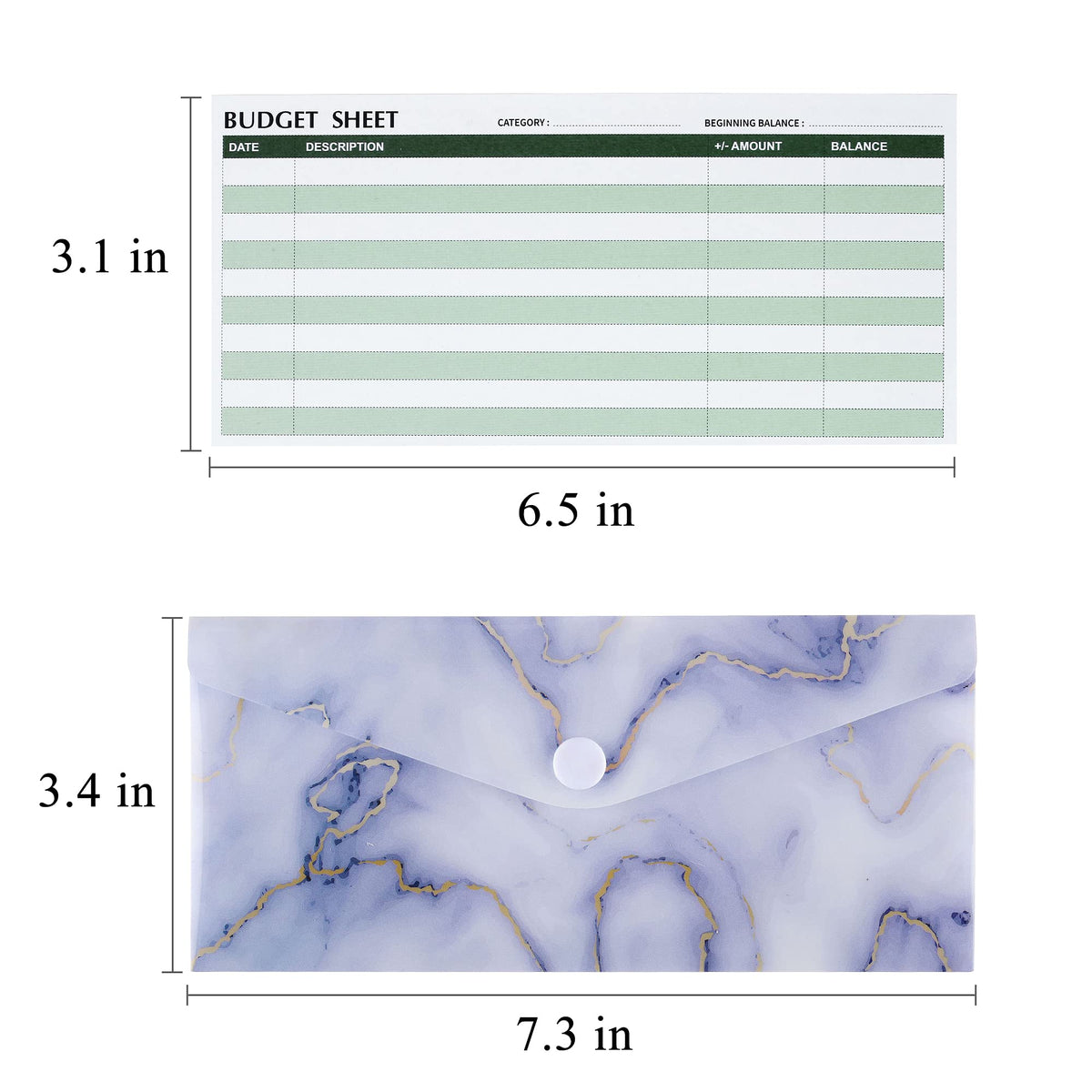 Lpraer 15 Pack Cash Envelope for Budgeting, Budget Envelope for Cash System, Money Envelope With Budget Sheet Sticker Box for Saving (Marble)