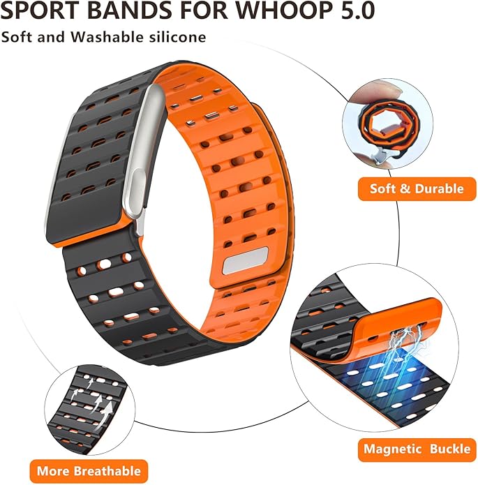 Silicone Bands Compatible with WHOOP 5.0 One and Peak, Adjustable Soft Comfortable Breathable Replacement Wristband for Whoop 5.0 Sleep, Accessory for Health & Fitness Wearable