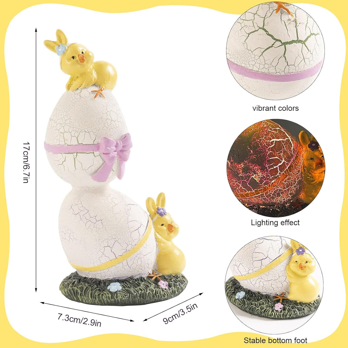 Skiennix Lighted Easter Eggs Figurines - Cute 6.5" H Purple & Green Resin Statues for Spring Decor