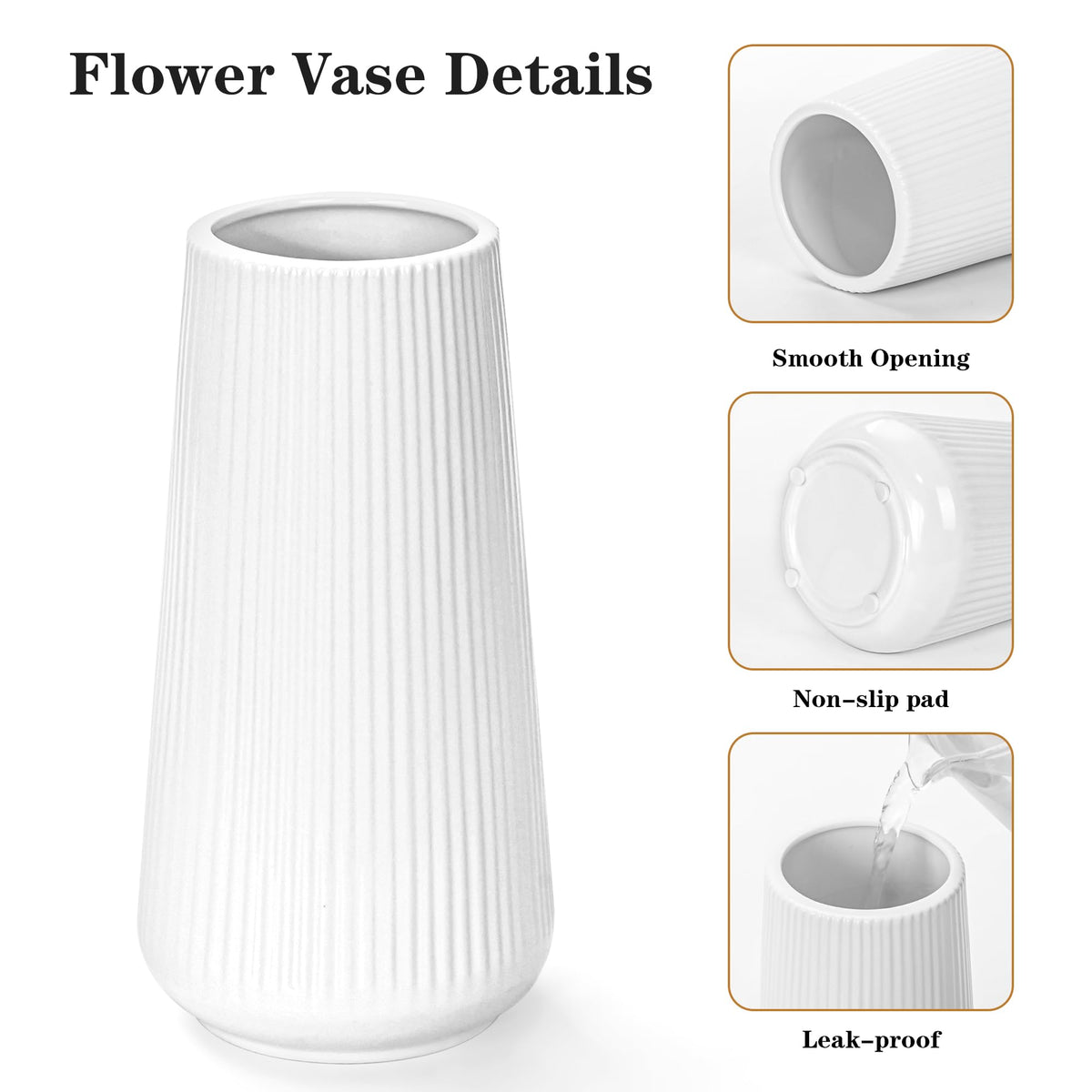 White Ceramic Vase, GUKJOB Small Cute Flower Vase for Pampas Grass, Home, Living Room, Dining Table, Farmhouse, Office Decor, Bedroom, Table, and Kitchen Shelf (White- 2PCS)