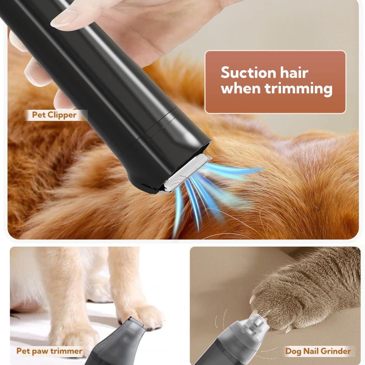 Bunfly Dog Grooming Kit with 13000kpa Strong Grooming & Vacuum Suction 99% Pet Hair,3L Capacity,11 Grooming Tools Dogs Cats and Other Animals,Home and Car Cleaning -Black