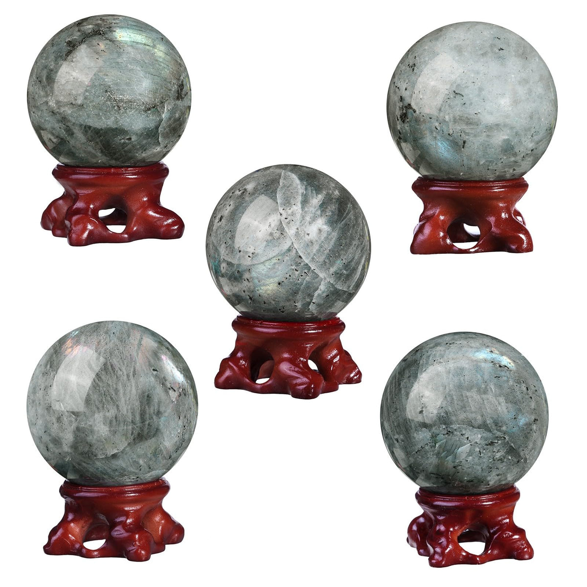 TUMBEELLUWA Labradorite Crystal Ball with Stand for Fortune Teller Witchcraft Divination, Decorative Gemstone Sphere for Home Decor, 51-60 mm