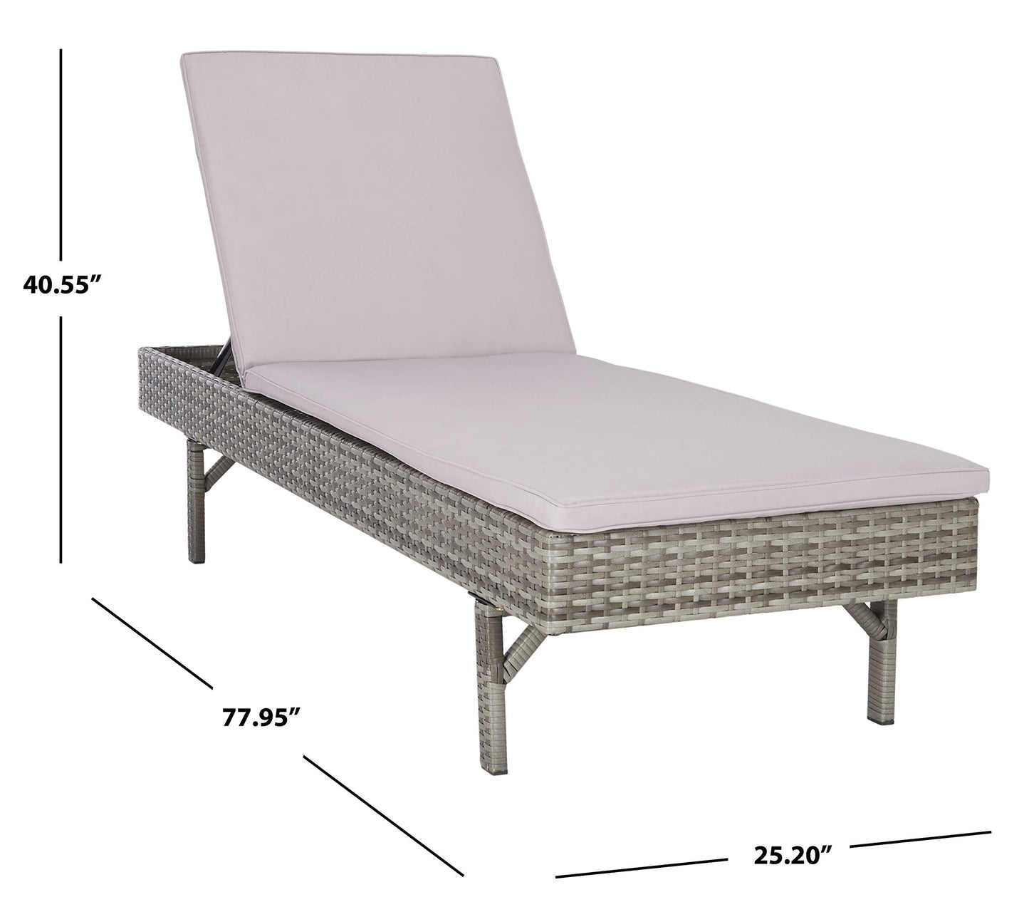 SAFAVIEH Outdoor - Cam Chaise Lounge Chair - Grey & Grey - Faux Wicker Rattan & Steel Frame with Cushion - Modern Adjustable Design - Ideal for Patio, Deck, Poolside, Backyard (PAT7501B)