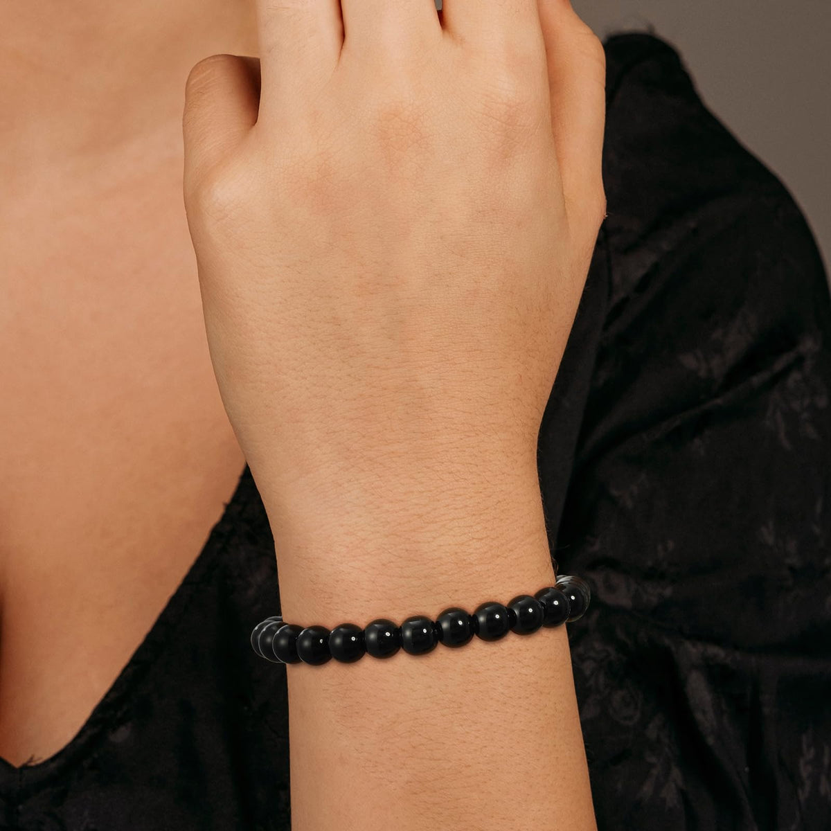 Gnamy Black Obsidian Bracelet for Women, Healing Crystal Bracelet for Spiritual Healing Positive Energy Stress Relief, Natural Stone Stretch Beaded Bracelets Birthday Valentines Jewelry Gifts for Daughter Her Best Friends Girlfriend
