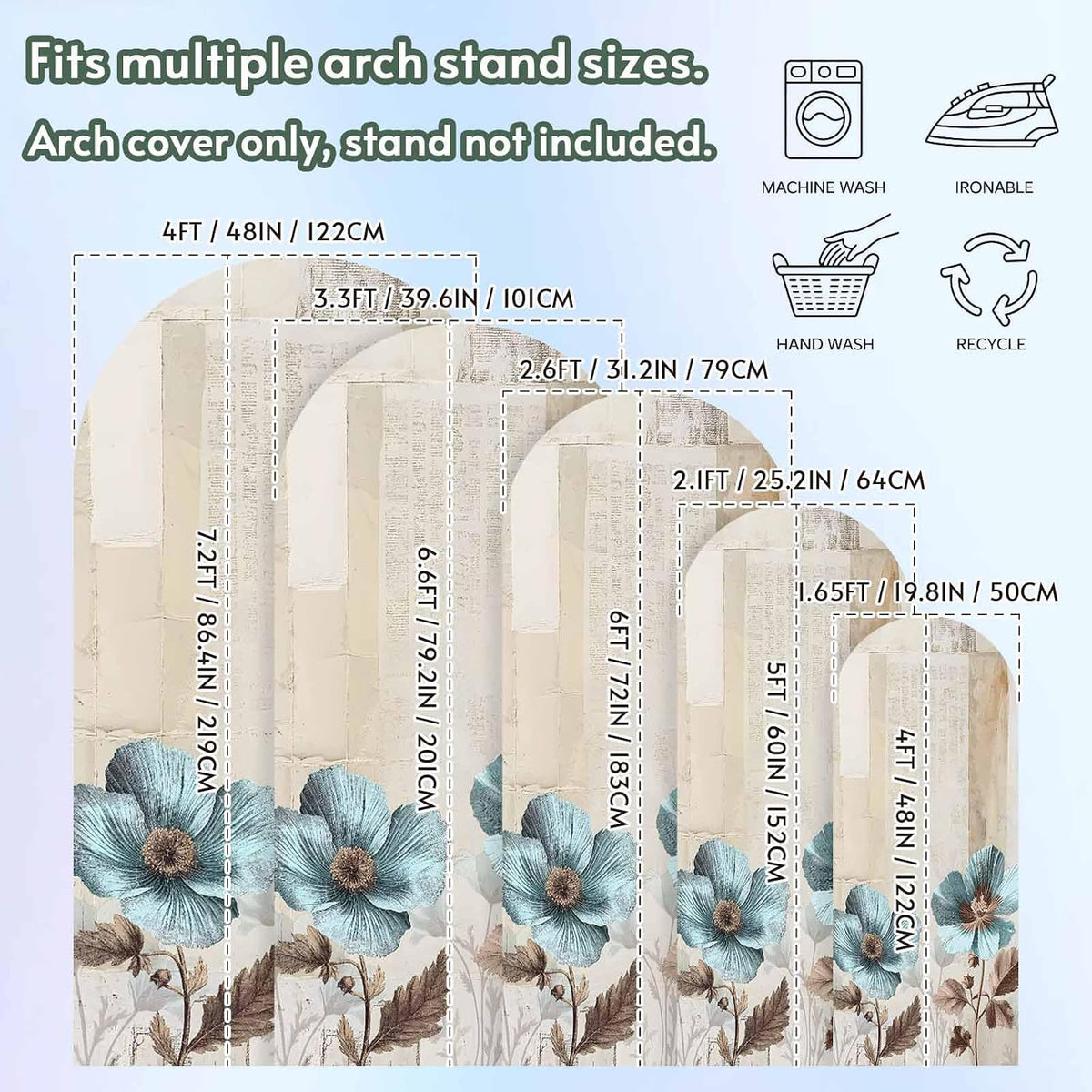 Duskova Living 4 Teal Broccoli Arch Backdrop Cover FT, Rustic Farmhouse Flower Leaf Retro Brown Wedding Arch Cover