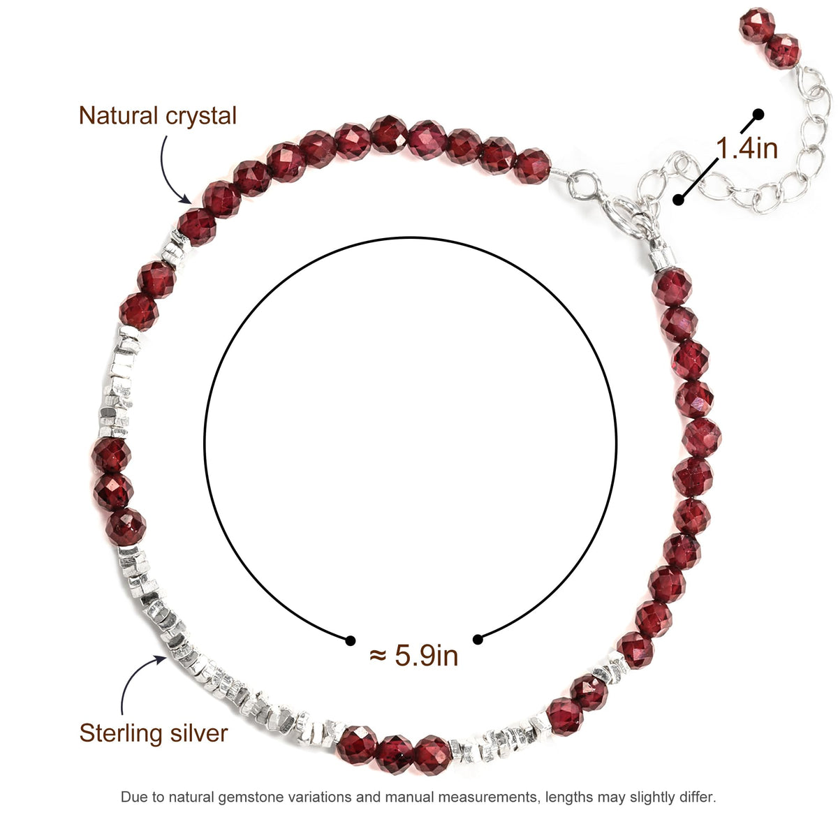 TAGREVO Natural Garnet Crystal Cut Bead Bracelet, 925 Silver Faceted Gemstone Jewelry for Women, Handmade Chakra Design Gift for Birthday Christmas Daily Wear