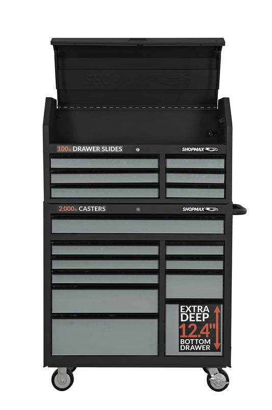 SHOPMAX 41″ 16-Drawer Tool Chest and Rolling Cabinet Combo, Black, (94106R2-10S7)