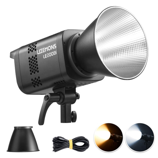 Godox LE200Bi 220W Bicolor LED Video Light, Pro LED Continuous Output Lighting w/Bowens Mount, 57700lux@1m, CRI/TLCI 98+, DMX Control LED Studio Light for Photography Video Recording Streaming
